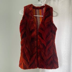 Vintage Funky boho tapestry printed textured plush faux fur reversible vest